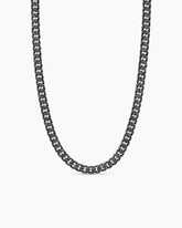 Curb Chain Necklace in Sterling Silver with Black Diamonds, 8mm